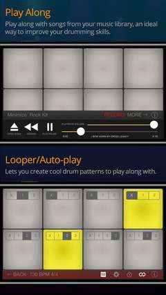 Play along with songs from your music library, an ideal way to improve your drumming skills.